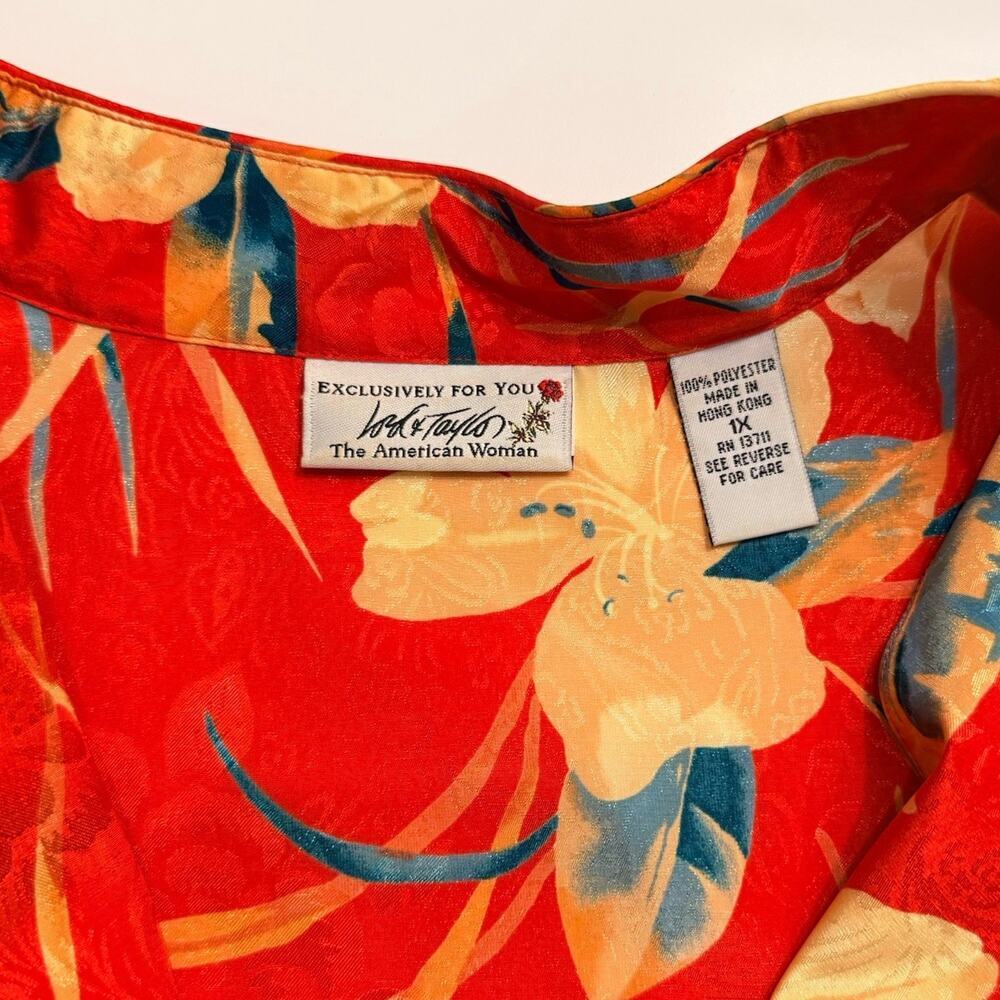 Vintage 1970s Mrs. Roper Red Floral Caftan Muumuu Dress Zip Front Plus Size 1X - Picture 6 of 13